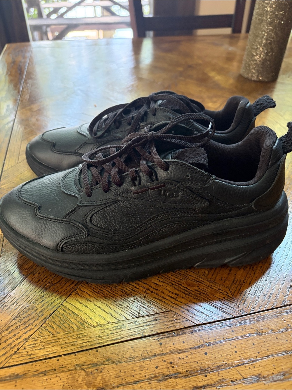 UGG Women's All-Black Leather Platform Athletic Sneakers